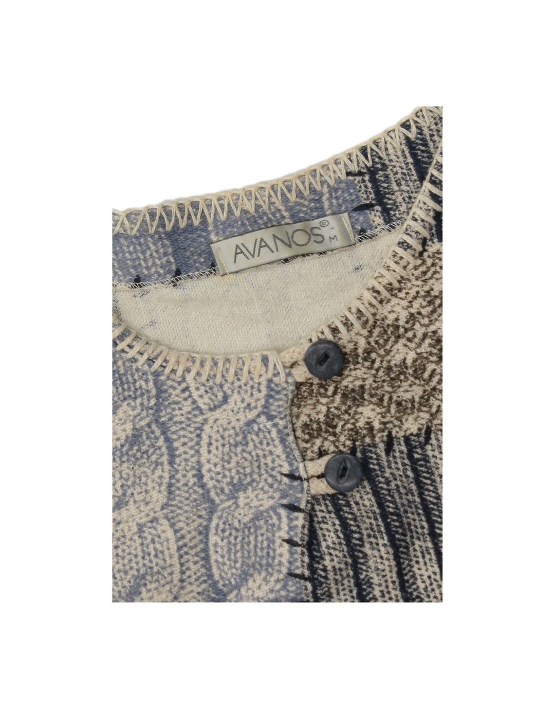 VINTAGE Womens Crew Neck Jumper Sweater UK 14 Medium Blue Patchwork Cotton