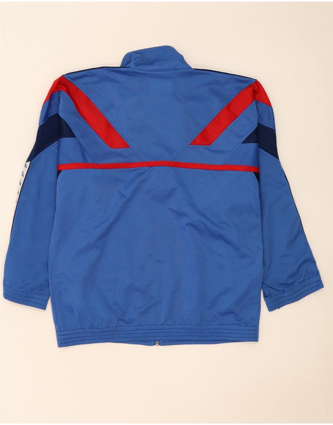 Giacca da tuta grafica da uomo vintage in poliestere color block blu medio