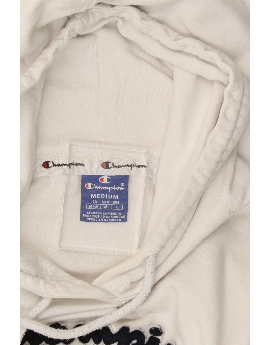 CHAMPION Womens Crop Graphic Hoodie Jumper UK 14 Medium White Vintage Champion and Second-Hand Champion from Messina Hembry 