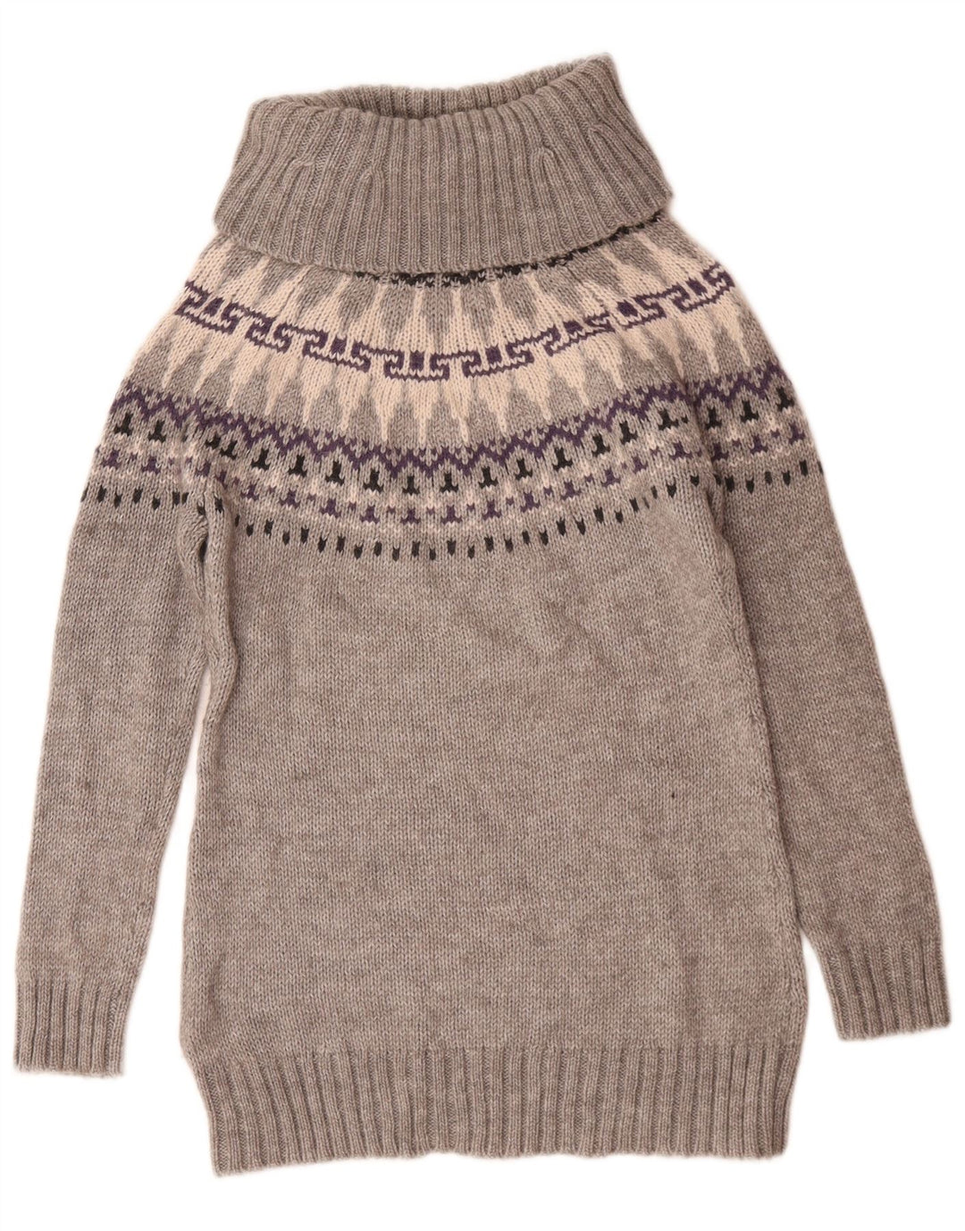 Marks & Spencer Womens Roll Neck Jumper Sweater UK 12 Medium Grey Fair Isle