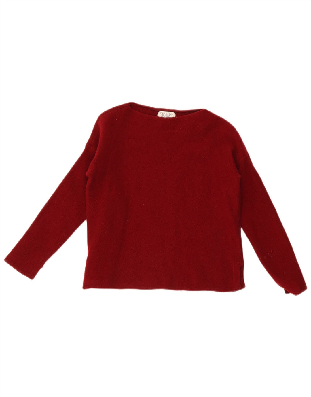 Maglione da donna con scollo a barca Toast, maglione piccolo/medio in lana rossa