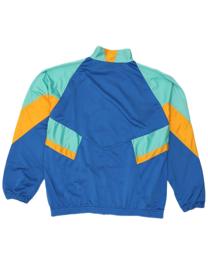 Tuta da uomo vintage con stampa, giacca XL, colore blu a blocchi, poliestere