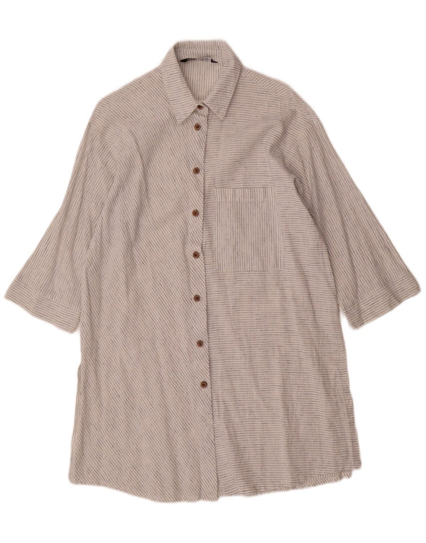 Abito chemisier oversize con maniche a 3/4 da donna Zara UK 6 XS gessato bianco