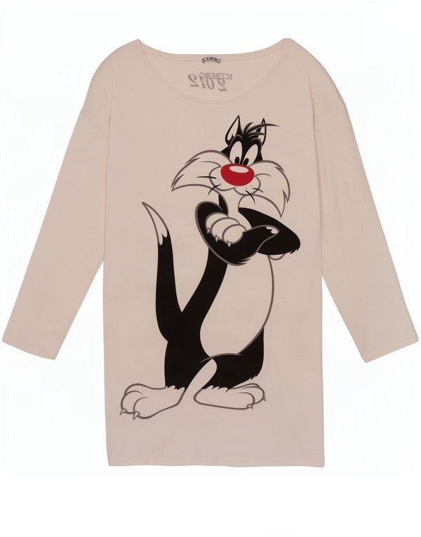 Abito t-shirt a maniche lunghe con grafica da donna Iceberg UK 16 grande cotone bianco