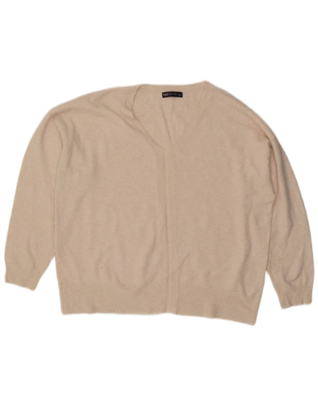 Maglione oversize con scollo a V da donna Marks & Spencer UK 16 Large Beige