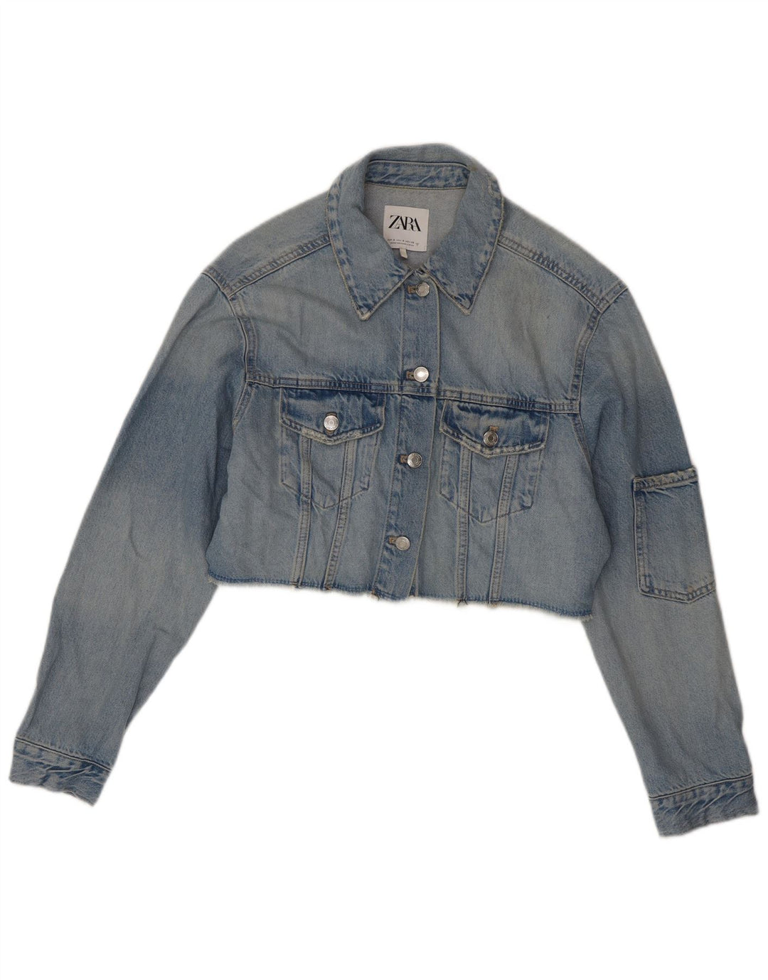 Giacca in denim oversize corta da donna ZARA UK 10 piccola in cotone blu