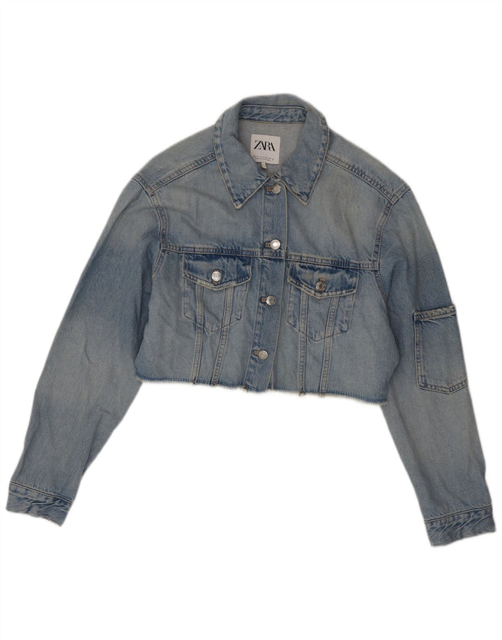 Giacca in denim oversize corta da donna ZARA UK 10 piccola in cotone blu