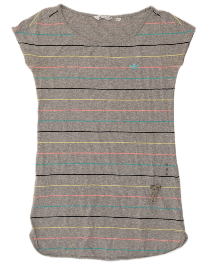 Abito T-shirt da donna ADIDAS UK 14 Cotone a righe grigio medio