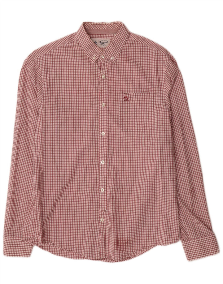 Camicia da uomo Pinguino in cotone a quadri rossi grandi