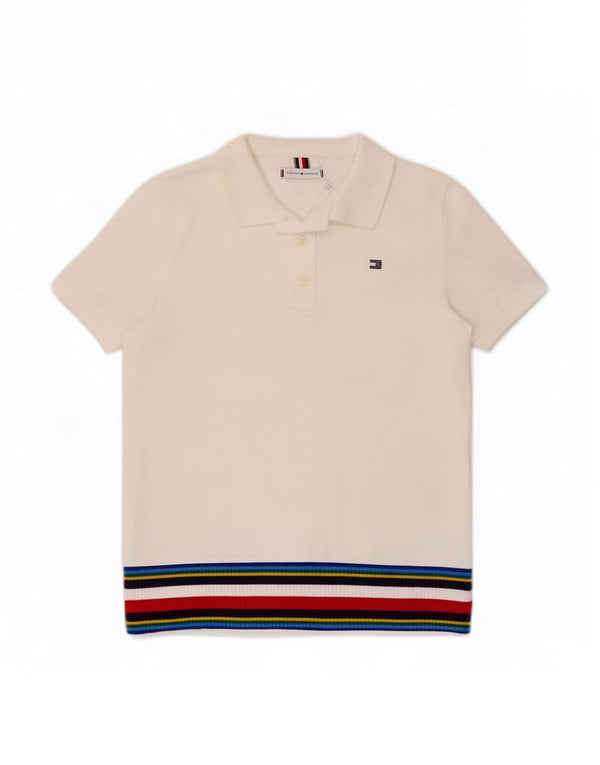 Polo da donna Tommy Hilfiger UK 10 piccola in cotone a righe bianche