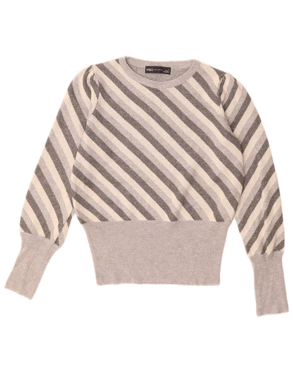 Maglione maglione girocollo da donna Marks & Spencer UK 8 piccolo grigio a righe