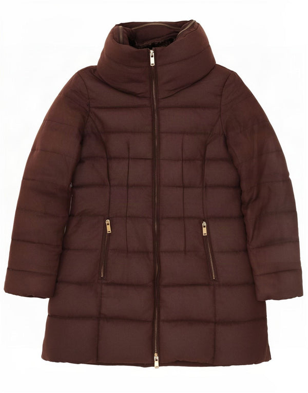 Giacca imbottita con cappuccio da donna Zara UK 14 grande marrone poliestere
