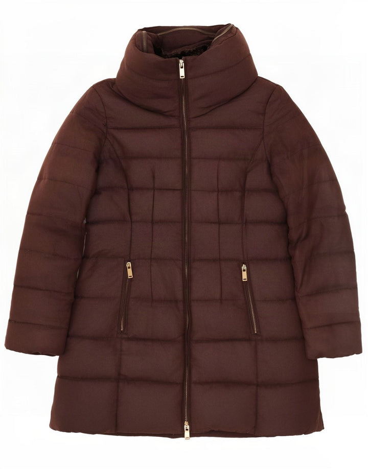 Giacca imbottita con cappuccio da donna Zara UK 14 grande marrone poliestere