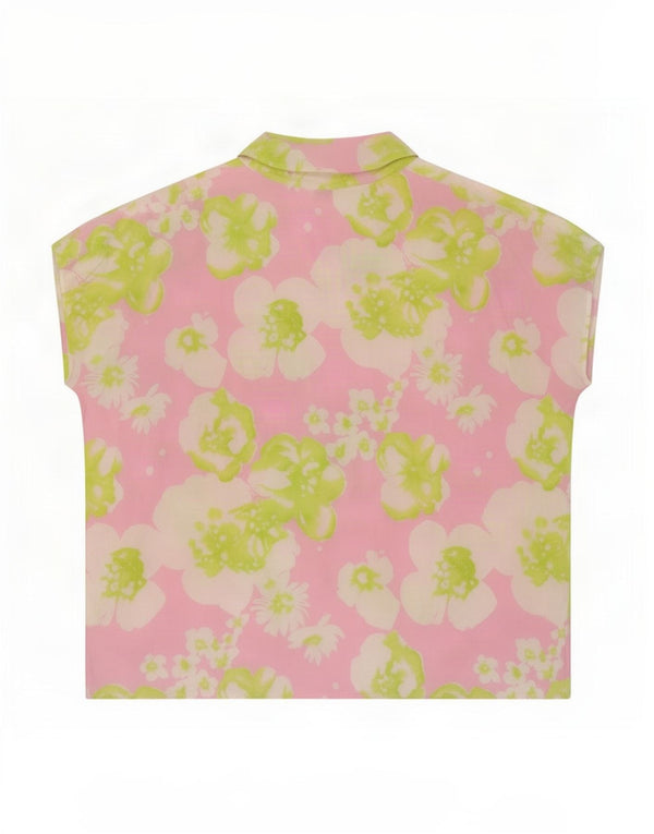 Benetton Womens Short Sleeve Shirt Blouse UK 14 Medium Pink Floral