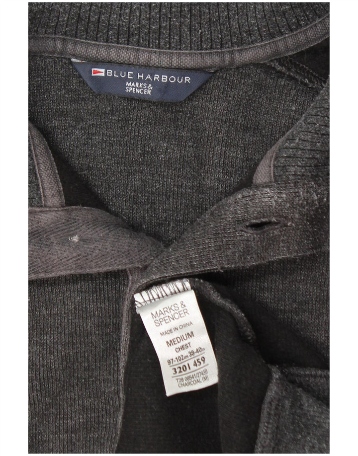 Maglione da uomo Marks & Spencer con bottoni e collo in cotone grigio medio