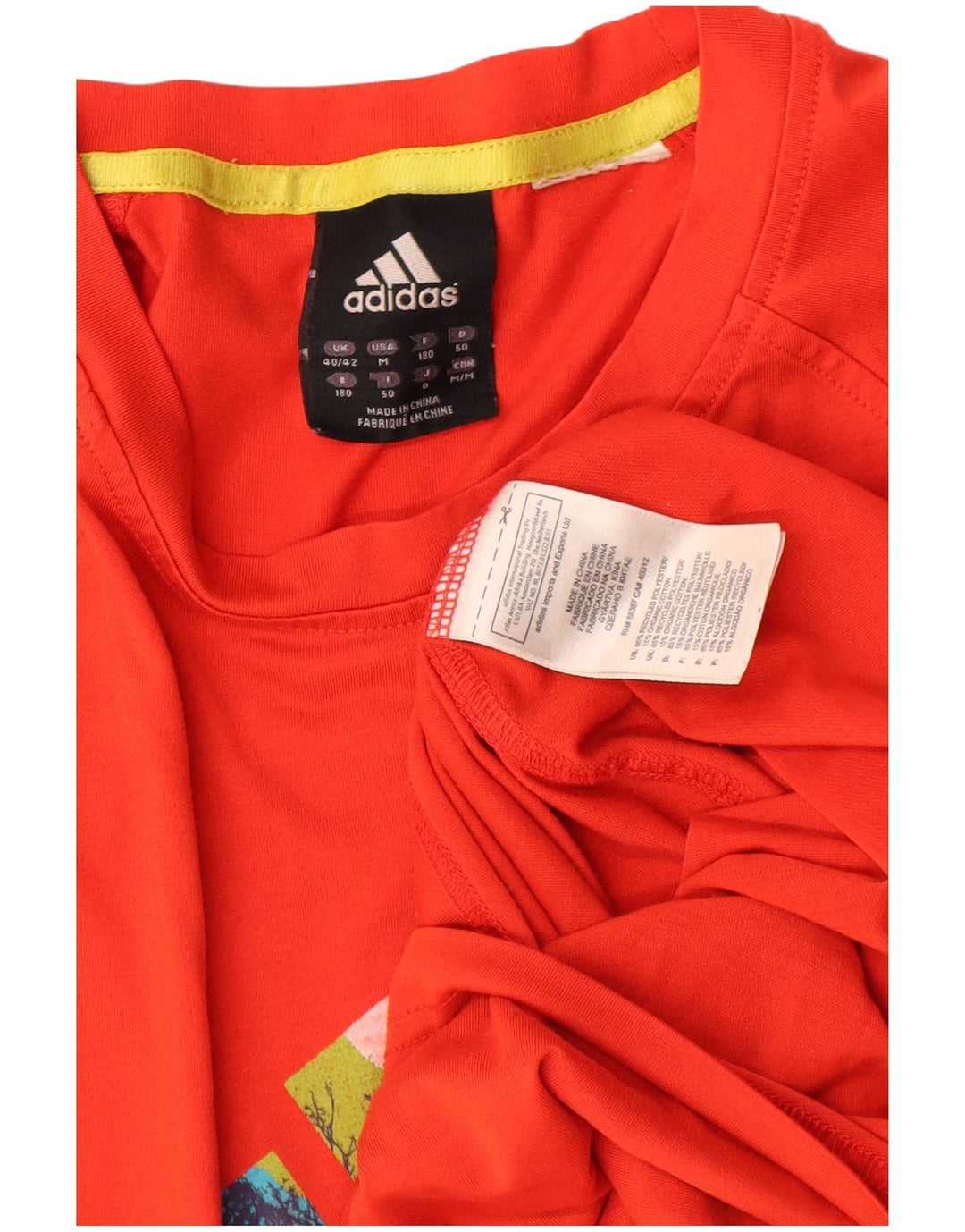Adidas Uomo Graphic Top Manica Lunga UK 40/42 Medio Rosso Poliestere