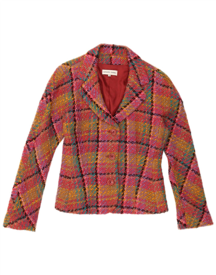 Giacca blazer a 3 bottoni da donna Gerard Darel IT 38 XS lana a quadri rosa