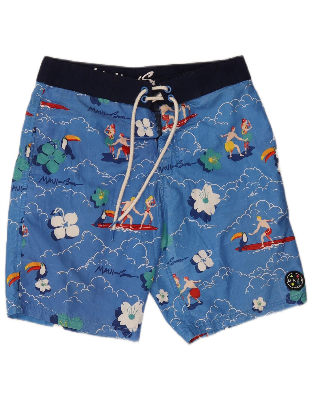 Pantaloncini da bagno grafici da uomo Maui and Sons piccoli in poliestere floreale blu