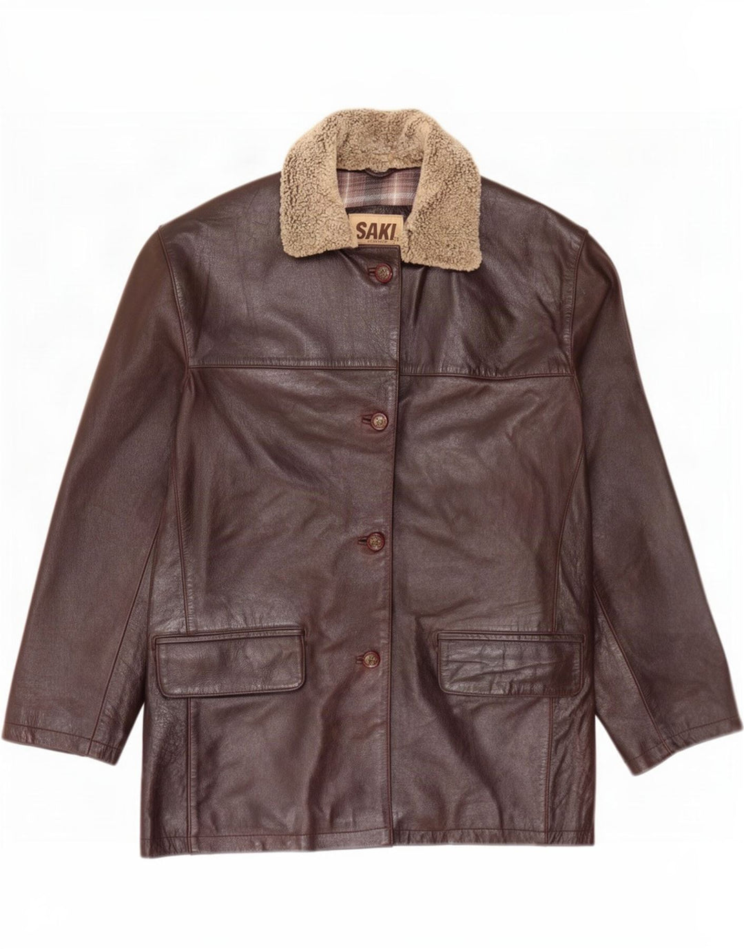Giacca in pelle oversize da donna Saki EU 42 Large Marrone