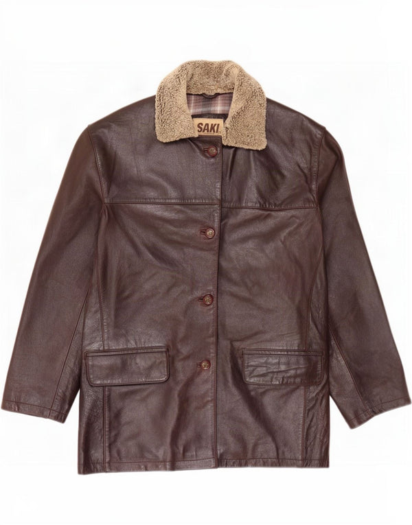Giacca in pelle oversize da donna Saki EU 42 Large Marrone