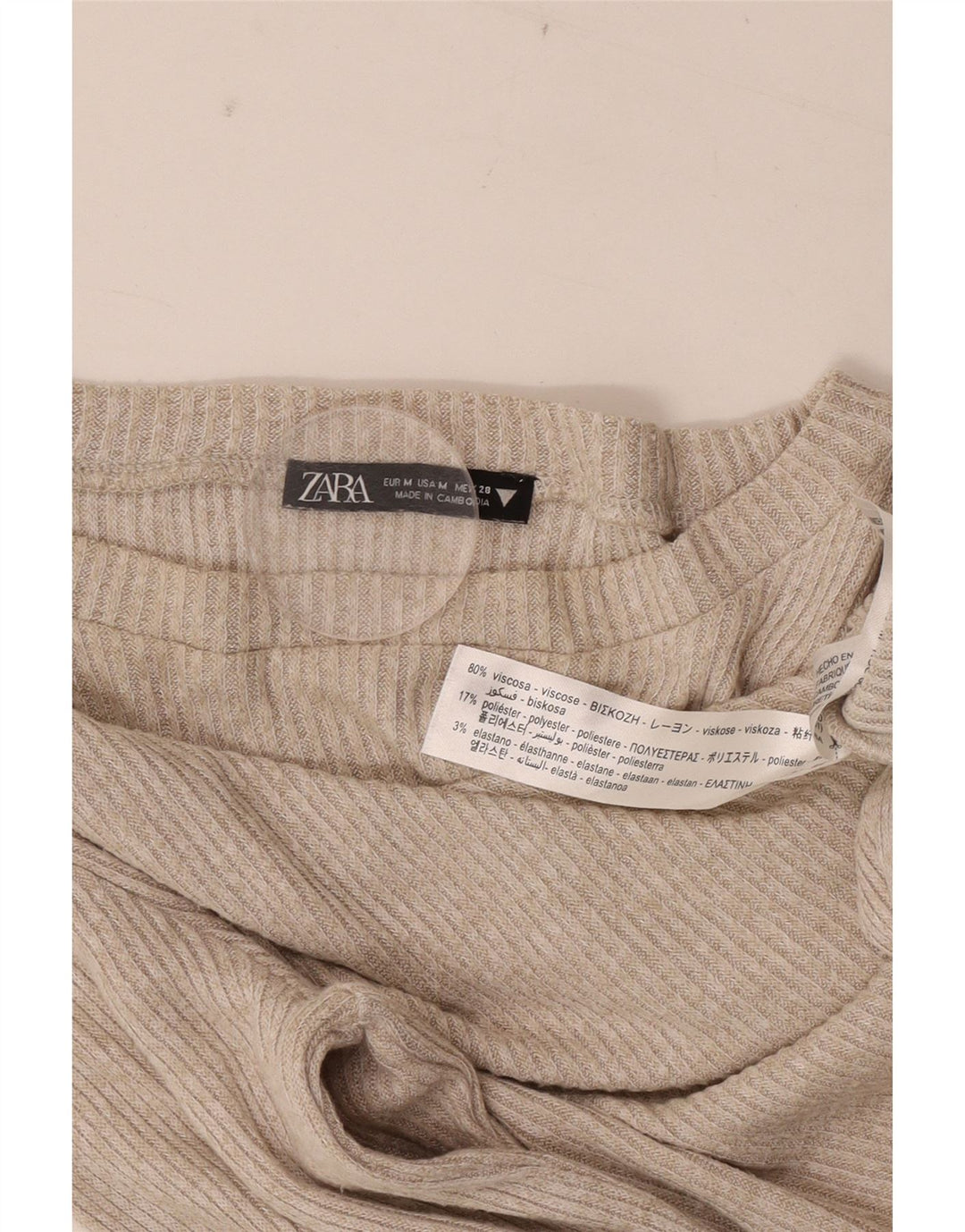 Top Zara da donna a maniche lunghe UK 12 Viscosa beige medio