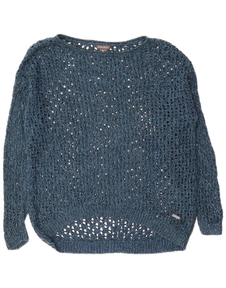 Eddie Bauer Maglione da donna oversize con scollo a barca UK 14 Medio Blu Navy