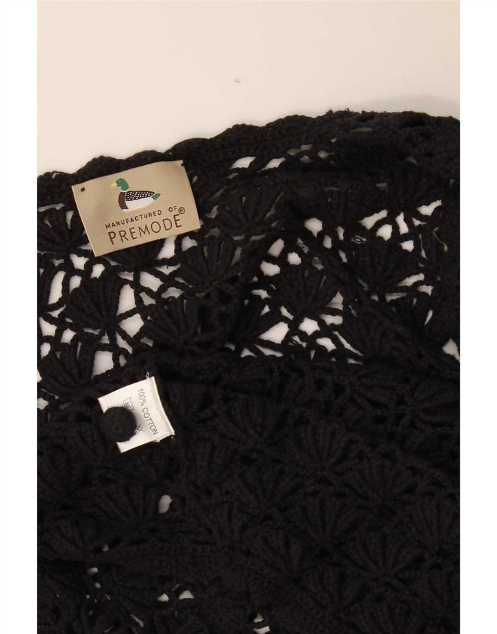 Top cardigan all'uncinetto corto da donna Premode UK 12 cotone nero medio