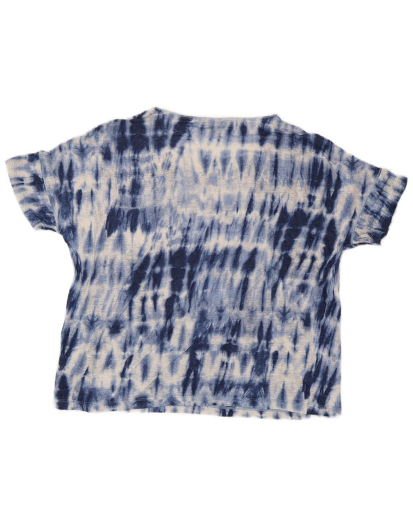 RALPH LAUREN T-shirt da donna Top UK 14 Lino tie dye blu medio