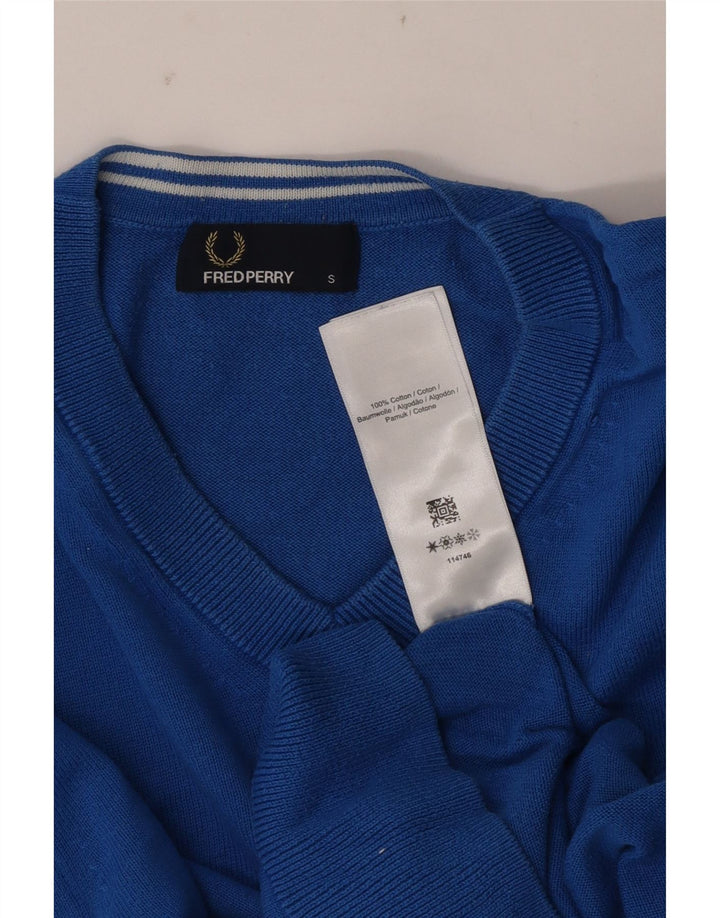 Maglione da uomo con scollo a V Fred Perry piccolo in cotone blu