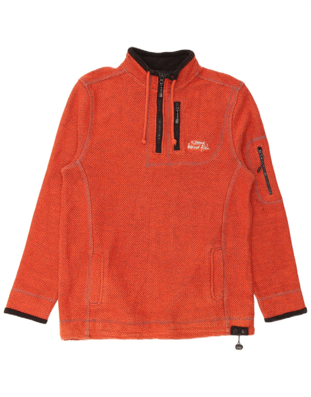 Felpa da uomo con grafica 1/4 zip Weird Fish, grande cotone arancione
