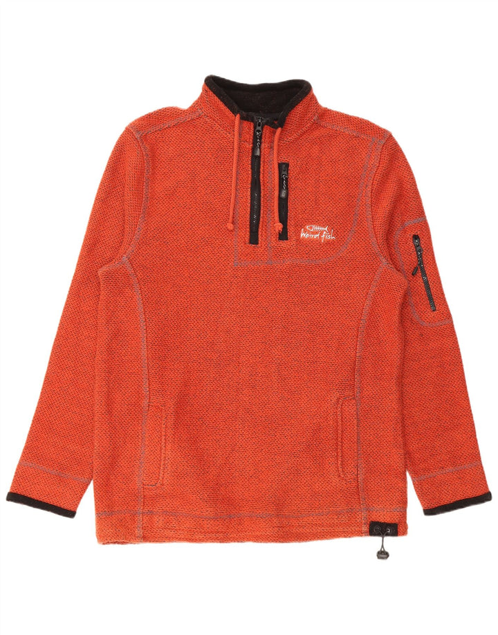 Felpa da uomo con grafica 1/4 zip Weird Fish, grande cotone arancione