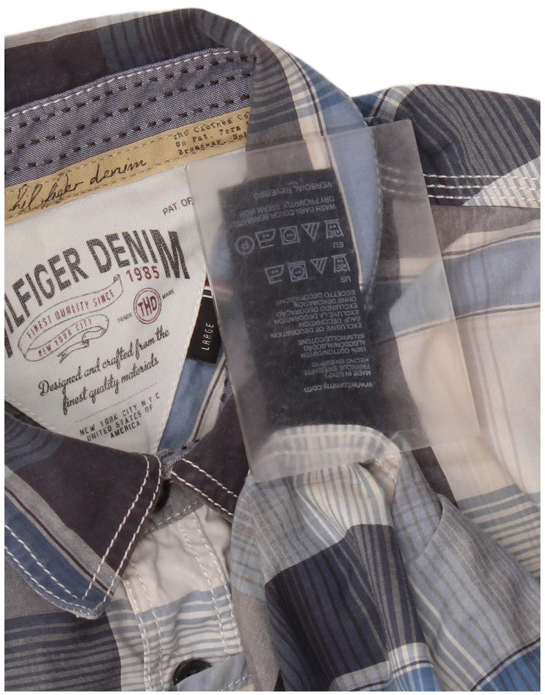 Tommy Hilfiger Uomo Camicia a maniche corte Grande cotone a quadri blu