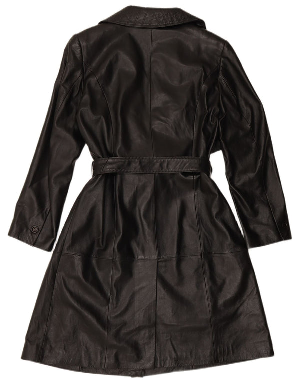MADELEINE Cappotto in pelle da donna UK 14 Grande pelle nera