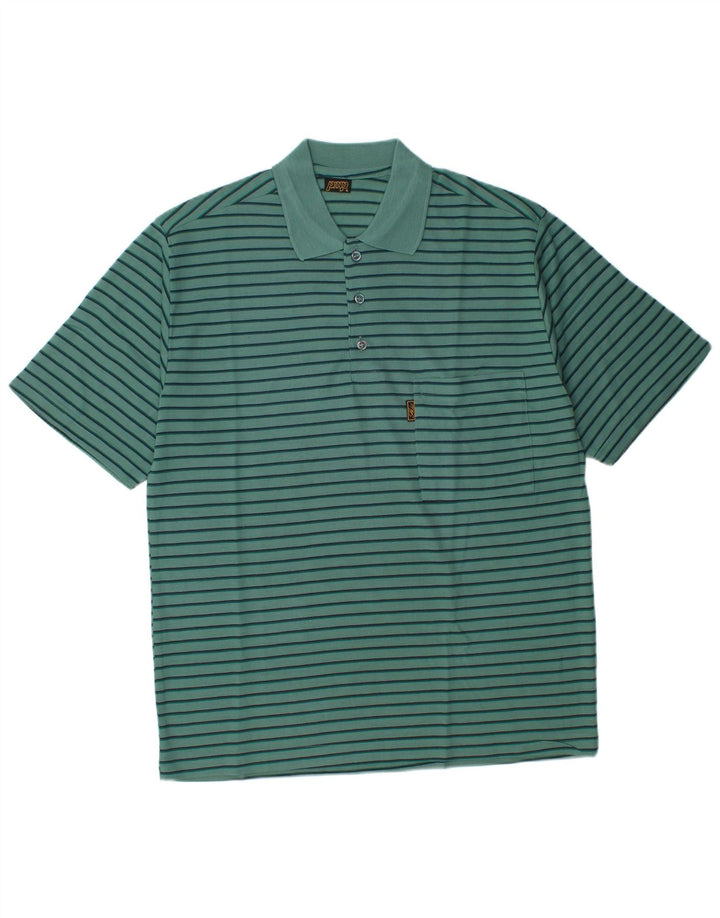 Polo vintage da uomo in cotone a righe verde medio