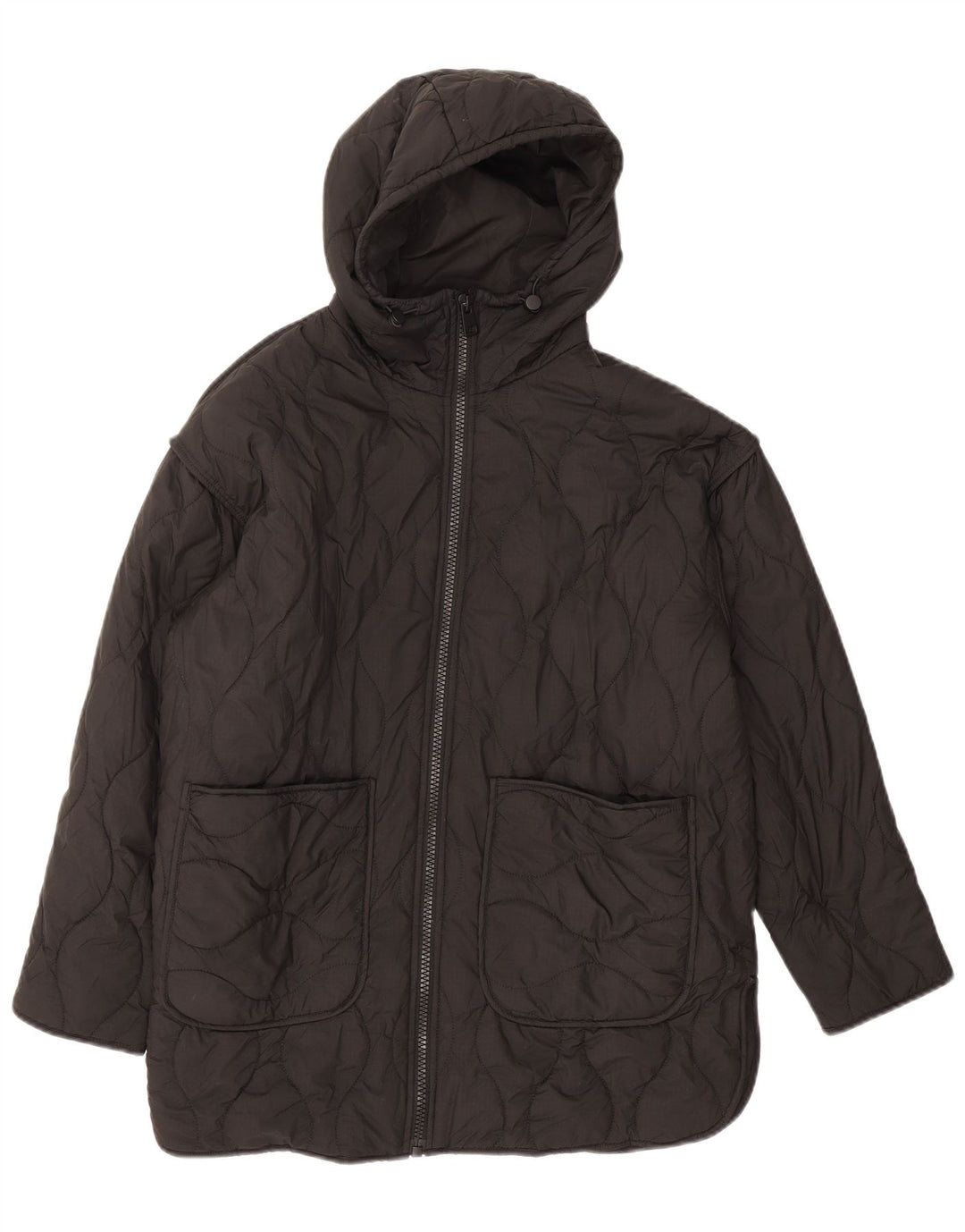 Giacca trapuntata oversize con cappuccio da donna Zara UK 6 XS poliestere nero