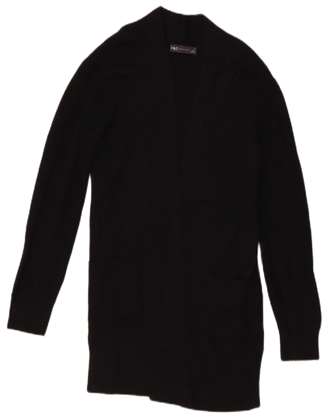 Maglione cardigan aperto da donna Marks & Spencer UK 8 piccolo viscosa nera