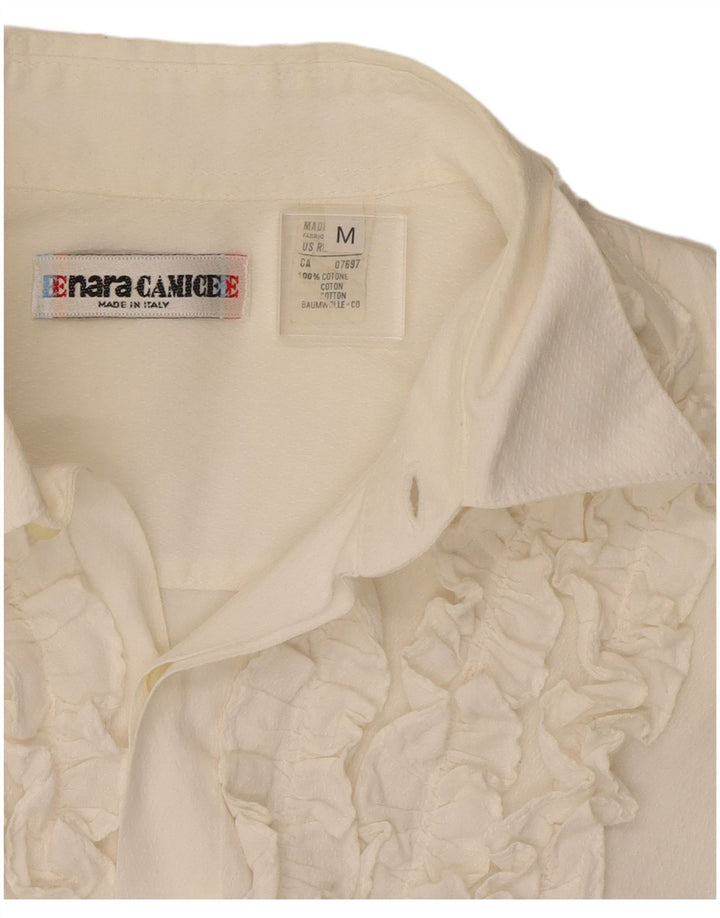 Enara Camice Camicia da uomo con volant sul davanti in cotone bianco medio