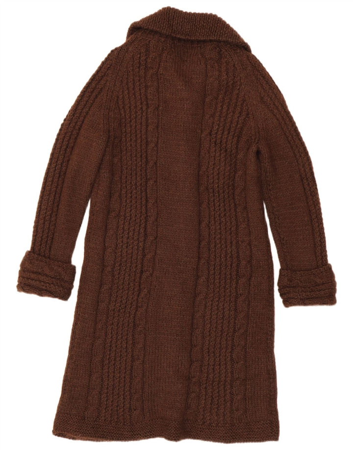 Maglione cardigan lungo da donna vintage UK 14 Marrone medio