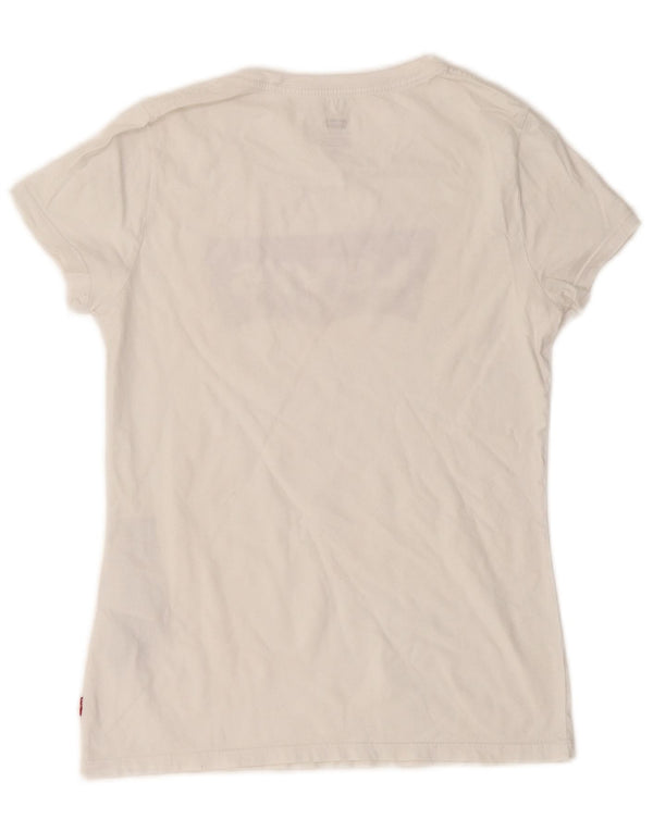 T-shirt grafica da donna LEVI'S Top UK 10 piccola in cotone bianco sporco