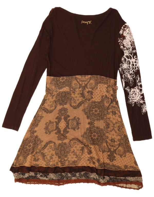 Desigual Abito da donna a maniche lunghe con grafica grafica UK 20 2XL Marrone Paisley