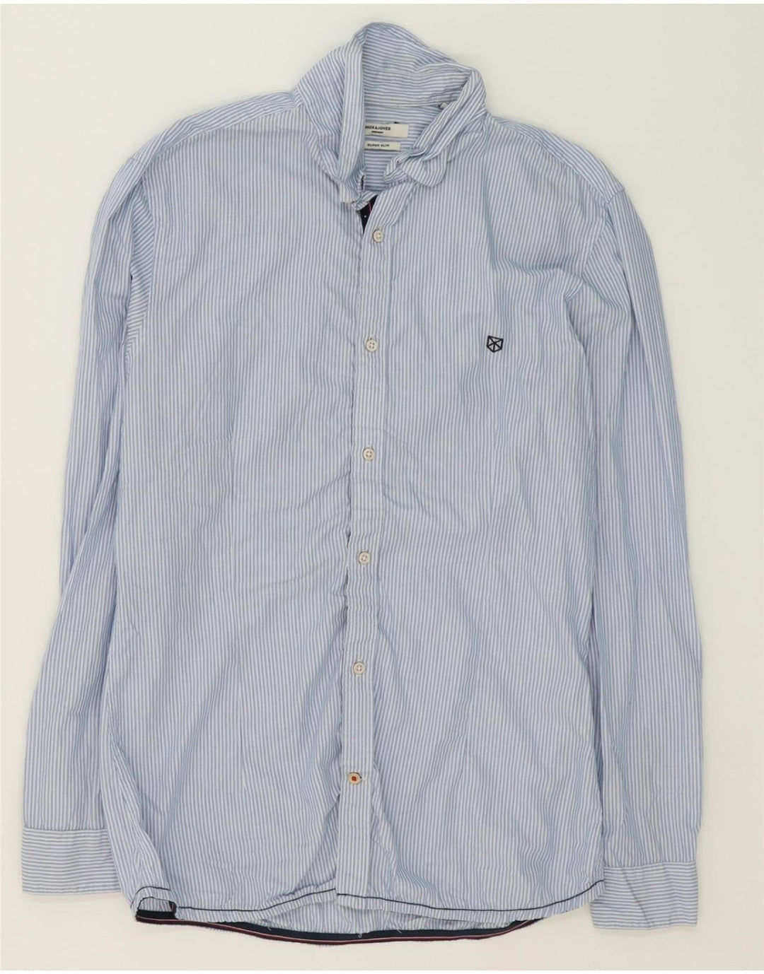 JACK & JONES Mens Extra Slim Fit Shirt Medium Blue Pinstripe Cotton Vintage Jack & Jones and Second-Hand Jack & Jones from Messina Hembry 
