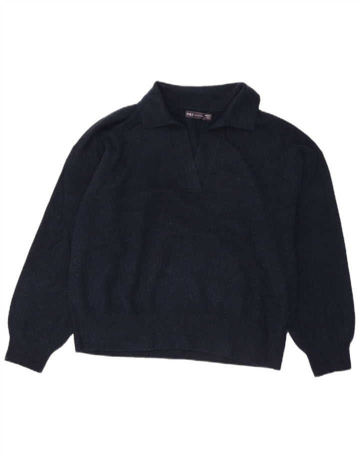 Maglione maglione collo alto da donna Marks & Spencer UK 14 blu navy medio