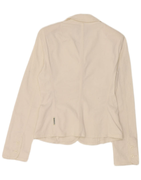 Giacca blazer a 3 bottoni da donna Armani Jeans UK 10 piccola in cotone bianco
