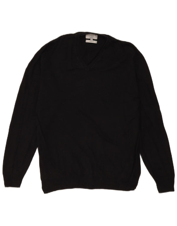 Marks & Spencer Mens Regular Fit V-Neck Jumper Sweater Medium Black Cotton