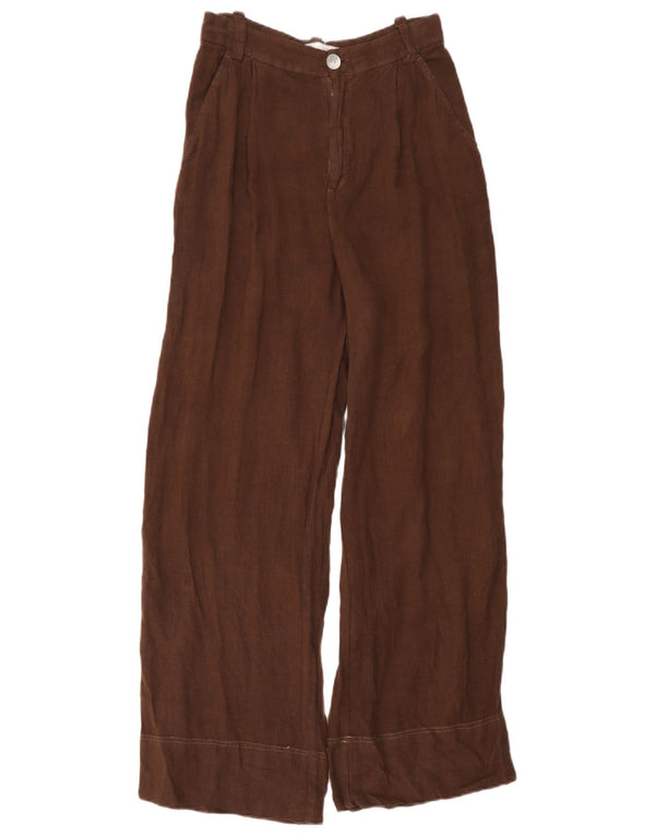 Pantaloni chino a gamba larga a vita alta da donna Zara XS W24 L30 lino marrone