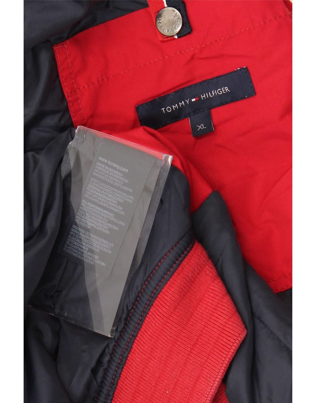 TOMMY HILFIGER Giubbotto bomber con cappuccio da uomo UK 42 XL Nylon rosso