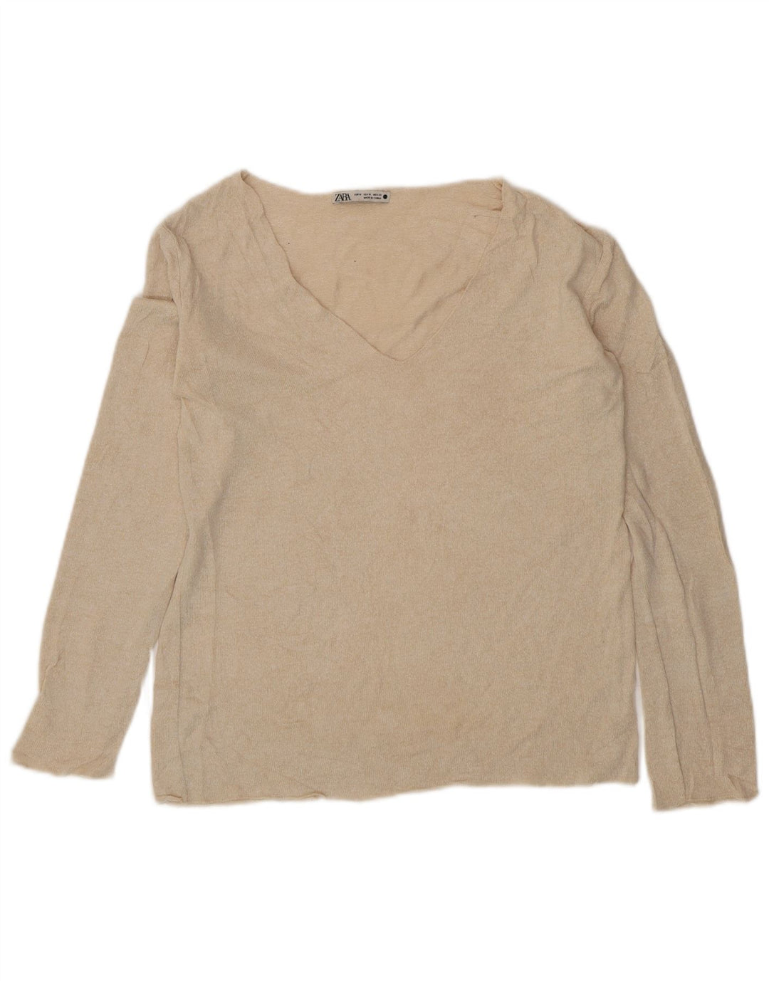 Maglione Zara da donna con scollo a V UK 12 Viscosa beige medio