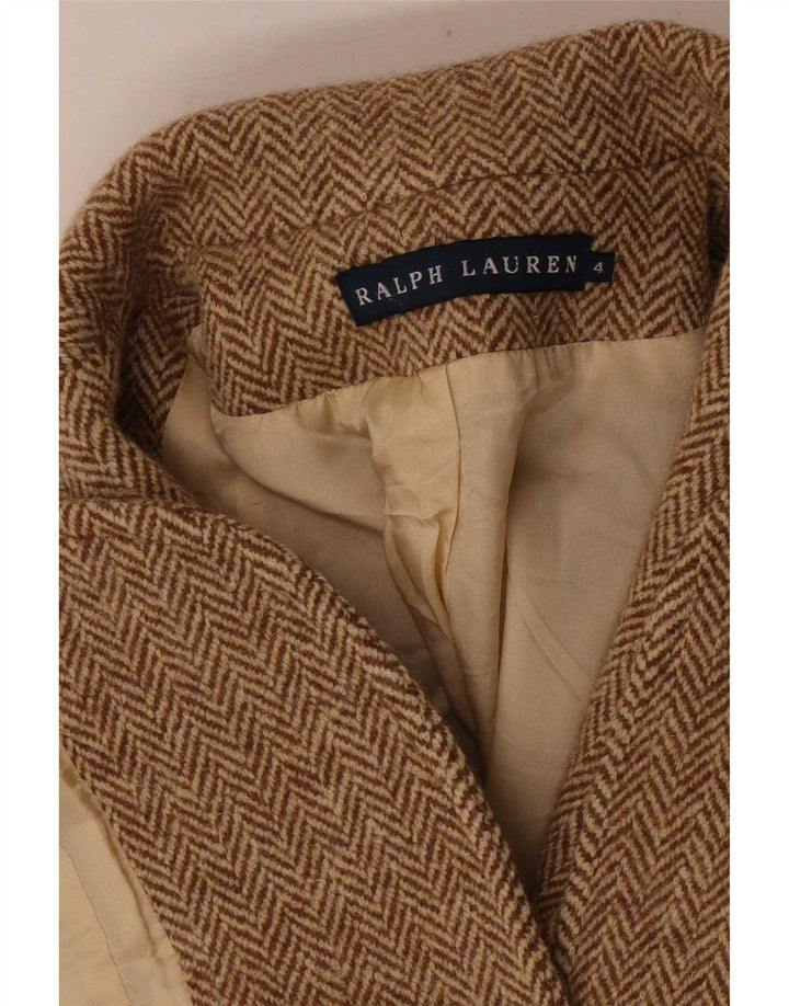 Giacca blazer da donna a 2 bottoni Ralph Lauren US 4 piccola spina di pesce marrone