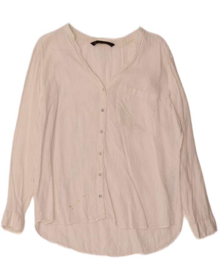 Camicia da donna Zara UK 16 grande lino bianco