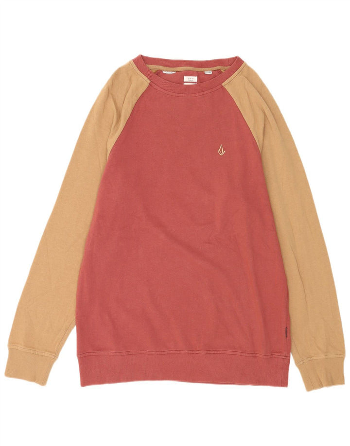 Felpa da uomo slim fit Volcom, maglione in cotone color block rosso medio